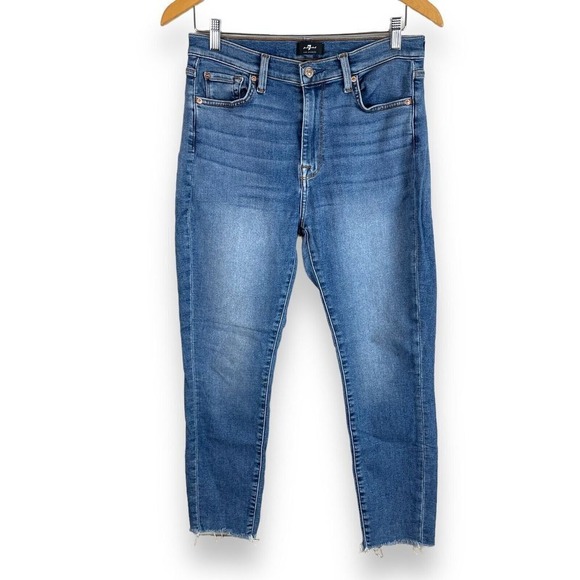 Seven For All Mankind High Waist Ankle Skinny Jeans Womens 30 Blue Denim Stretch - Picture 1 of 8
